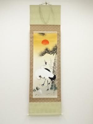 寿峰筆　松竹梅鶴亀　肉筆絹本掛軸